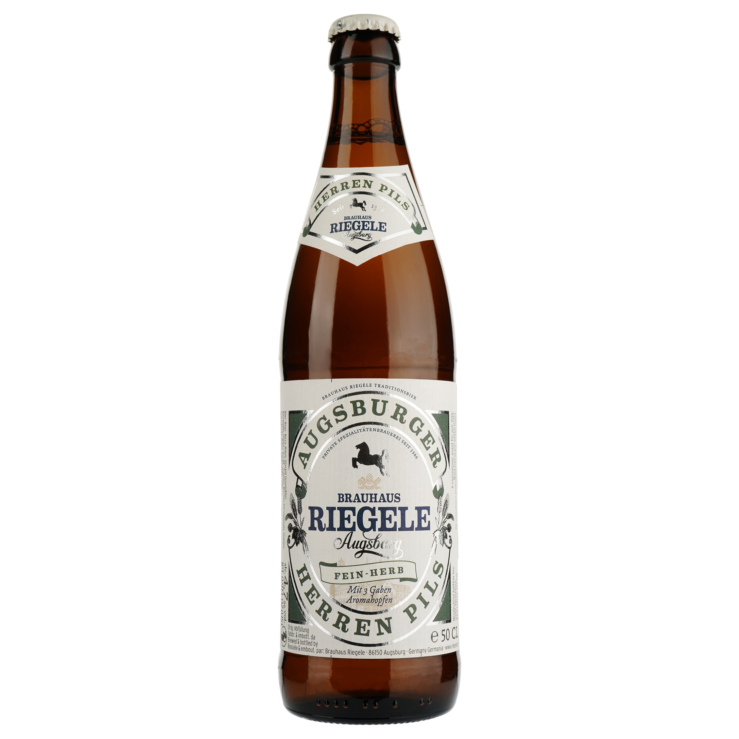 Пиво Riegele Ausburger Herrenpils светлое, 4,7%, 0,5 л (751952) - фото 1