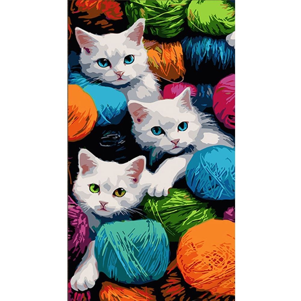 Набор для росписи по номерам Strateg Милые котята в нитках 50х25 см (WW223) - фото 1