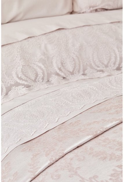 Набір постільна білизна з покривалом піке Karaca Home Carla pudra, євро, світло-рожевий, 7 предметів (svt-2000022225663) - фото 3