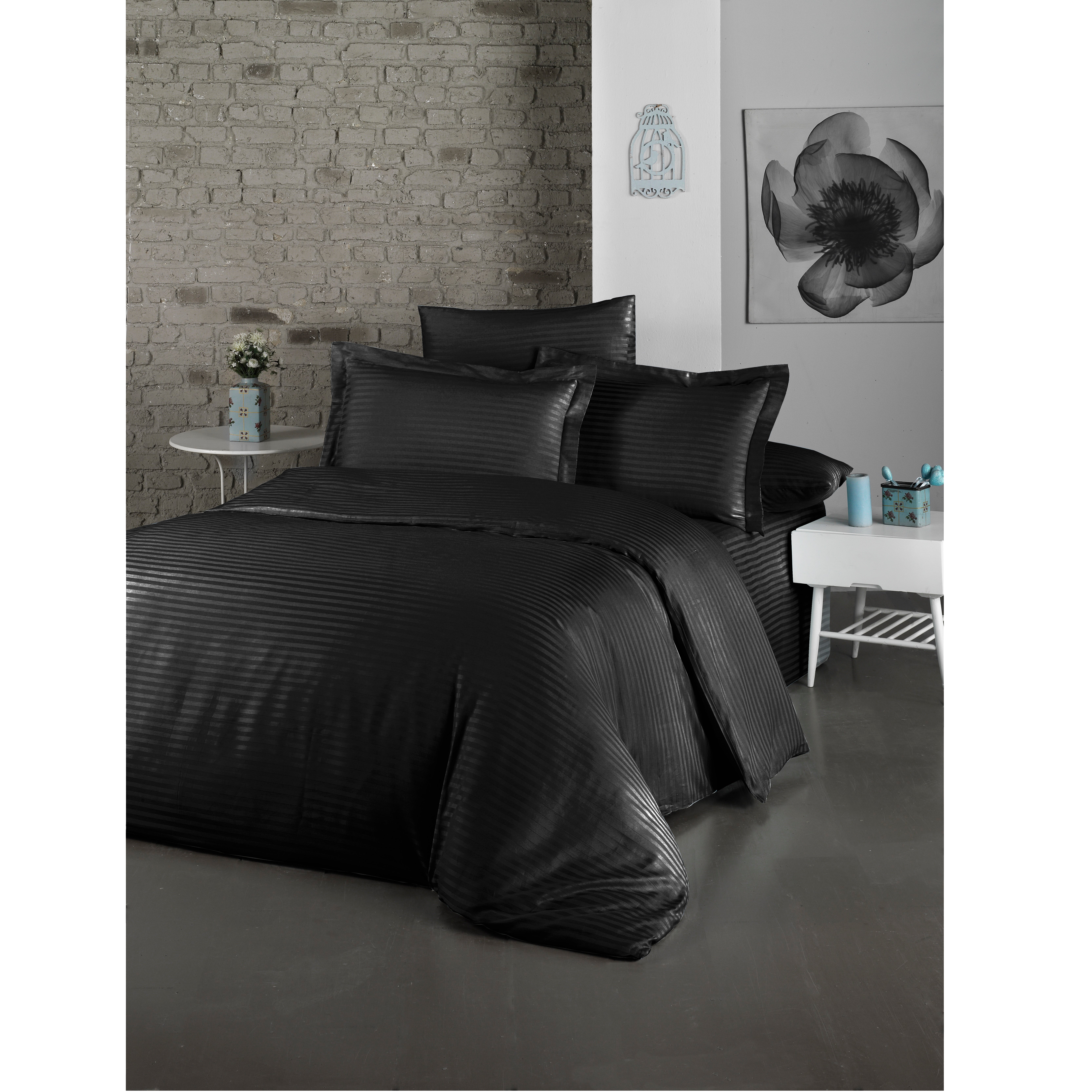 Комплект постільної білизни LightHouse Exclusive Sateen Stripe Lux, сатин, євростандарт, 220x200 см, чорний (2200000550194) - фото 1