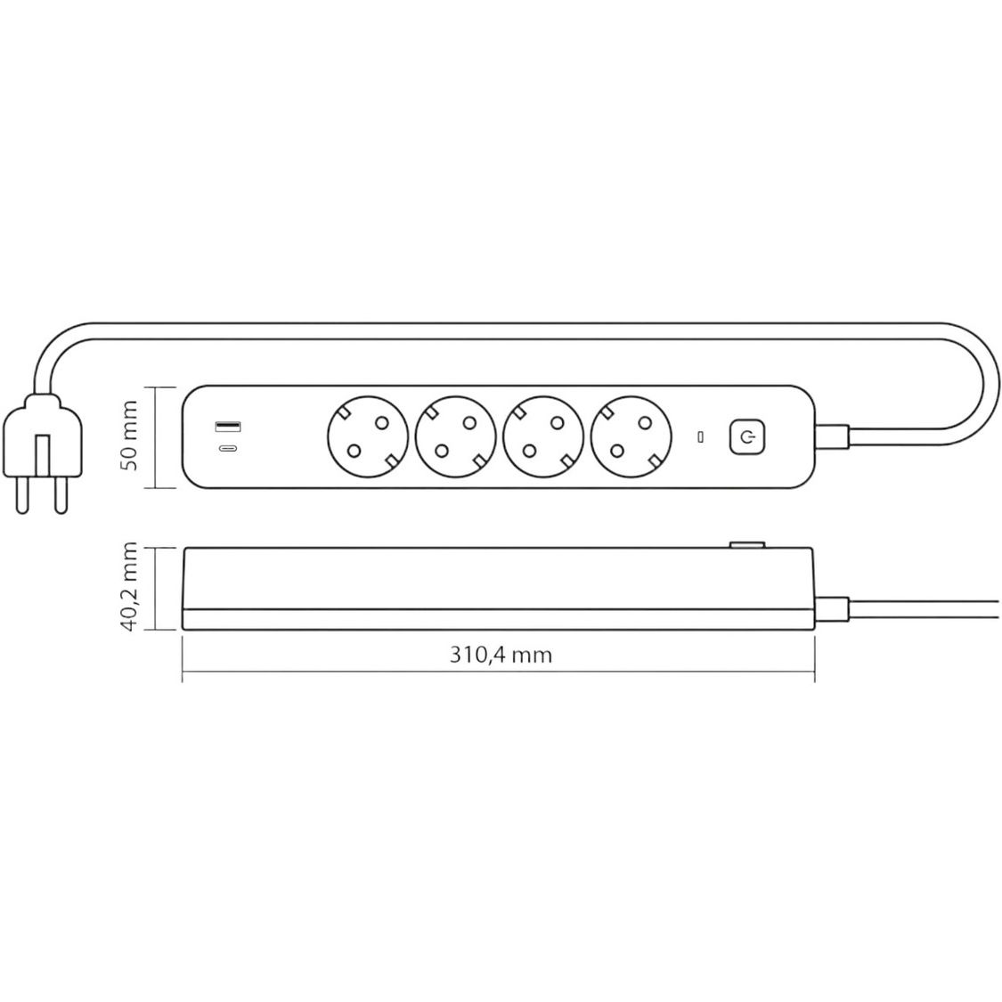 Мережевий подовжувач Videx Oncord з кнопкою USB(QC3.0) + USB-C(PD20W) білий 3 м (VF-PD43G1QC1PD-W) - фото 8