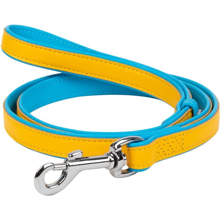 Повідець для собак Waudog Glamour Colors of freedom, шкіряний, S-M, 122х1,8 см, блакитний з жовтим - фото 1