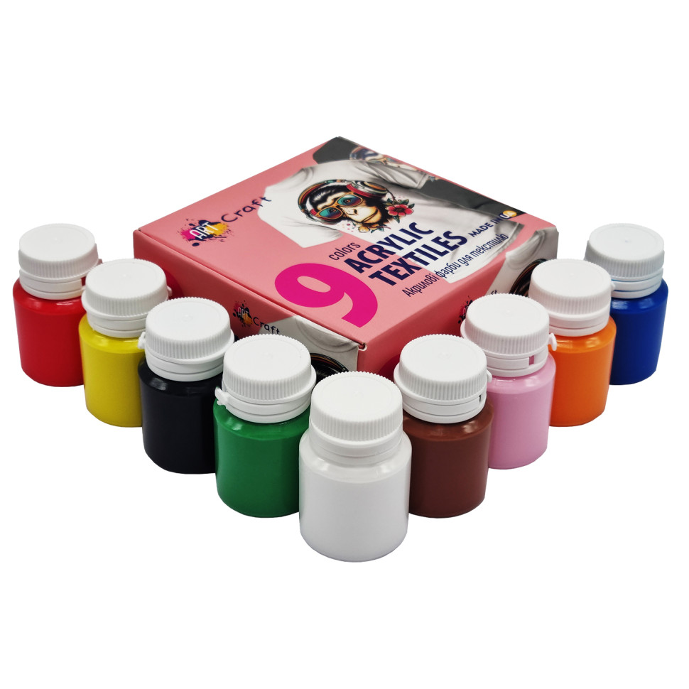 Набір акрилових фарб для текстилю ArtCraft 9 кольорів по 20 мл 5026-AC - фото 2