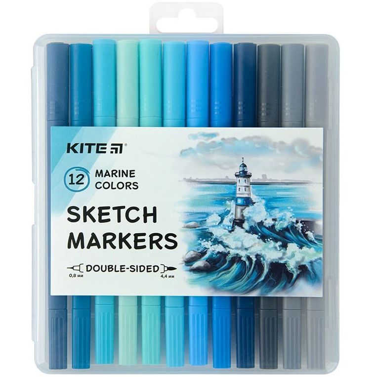 Набір скетч маркерів Kite Marine двосторонніх 12 шт. (K22-044-3) - фото 1