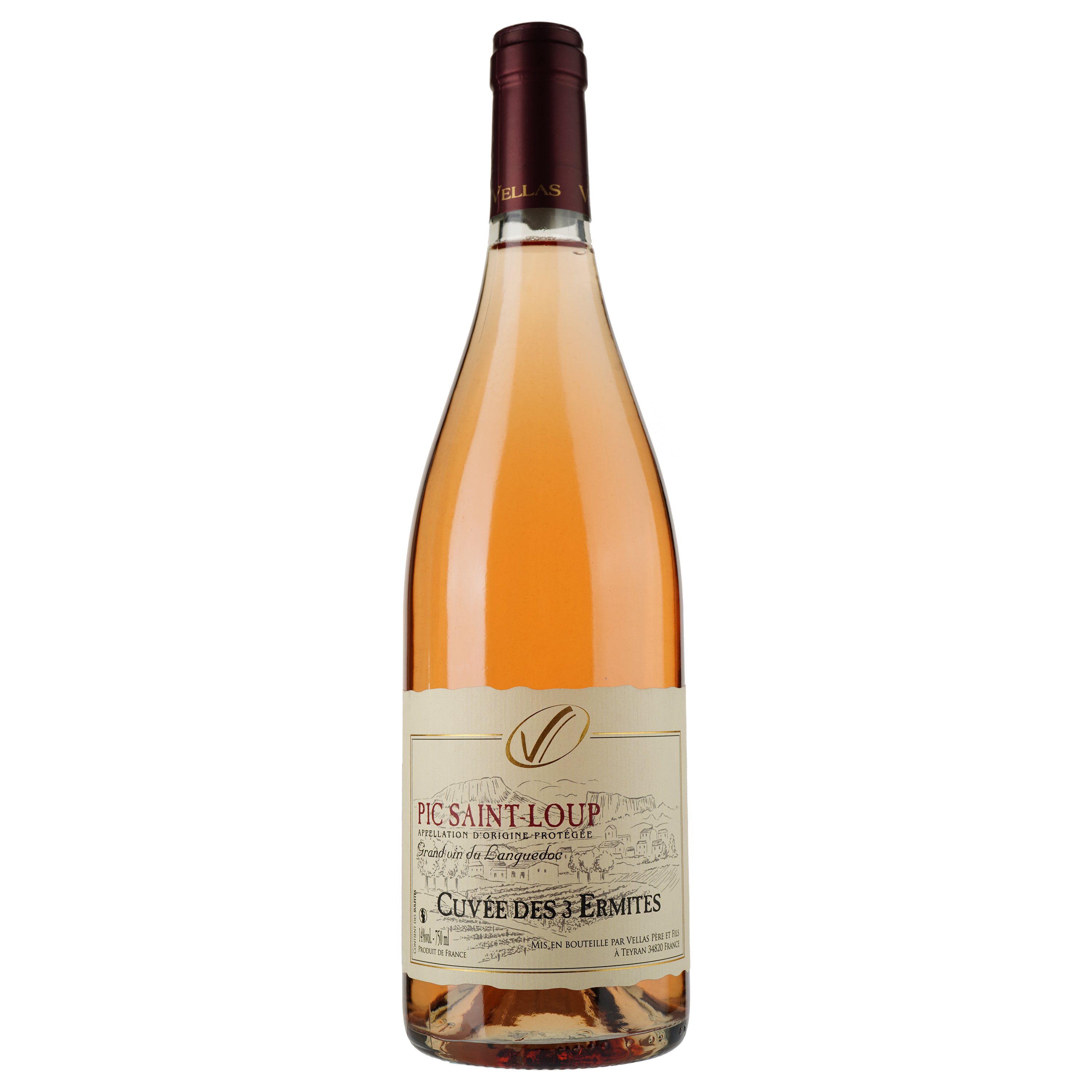 Вино Cuvee des 3 Ermites Rose AOP Pic Saint Loup, розовое, сухое, 0,75 л - фото 1