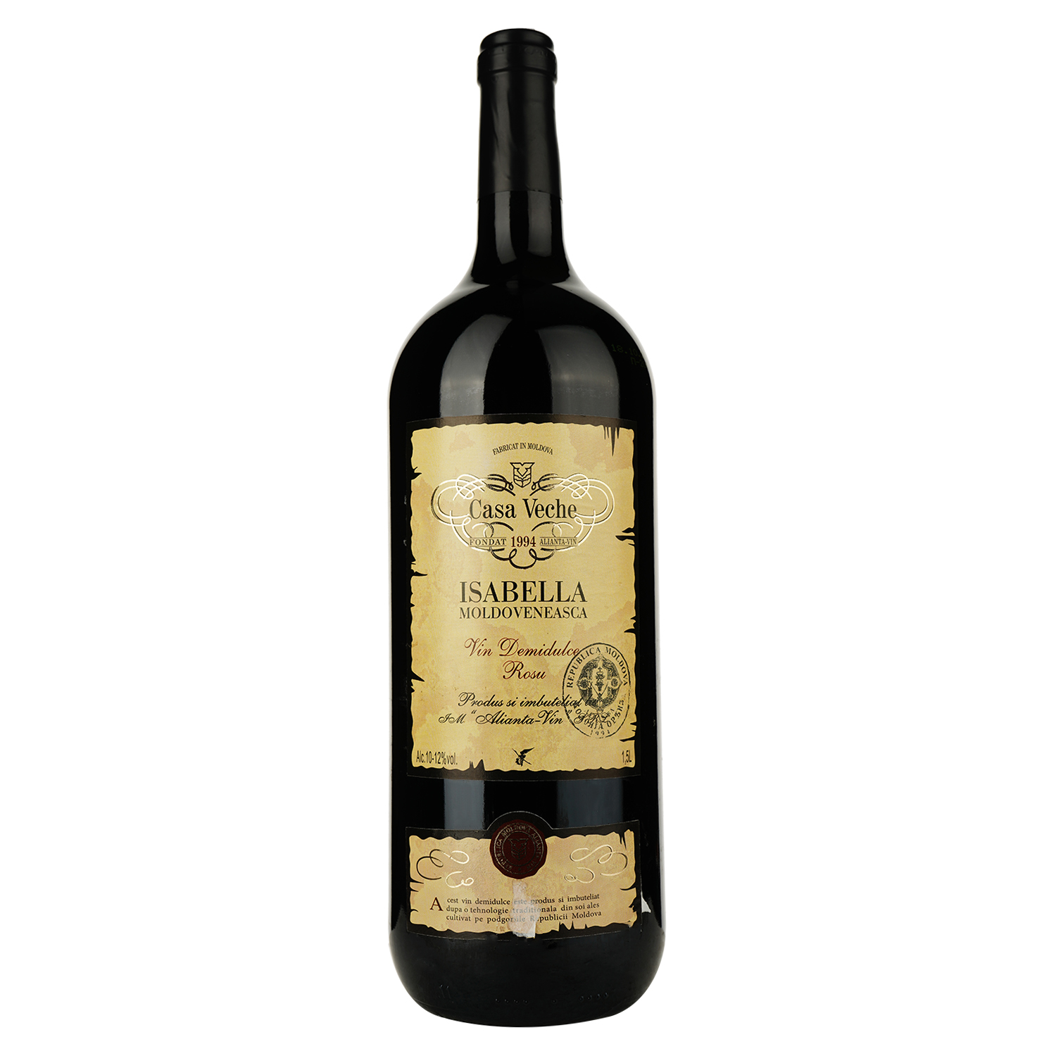 Вино Alianta vin Casa Veche Isabella, красное, полусладкое, 10-12%, 1,5 л - фото 1