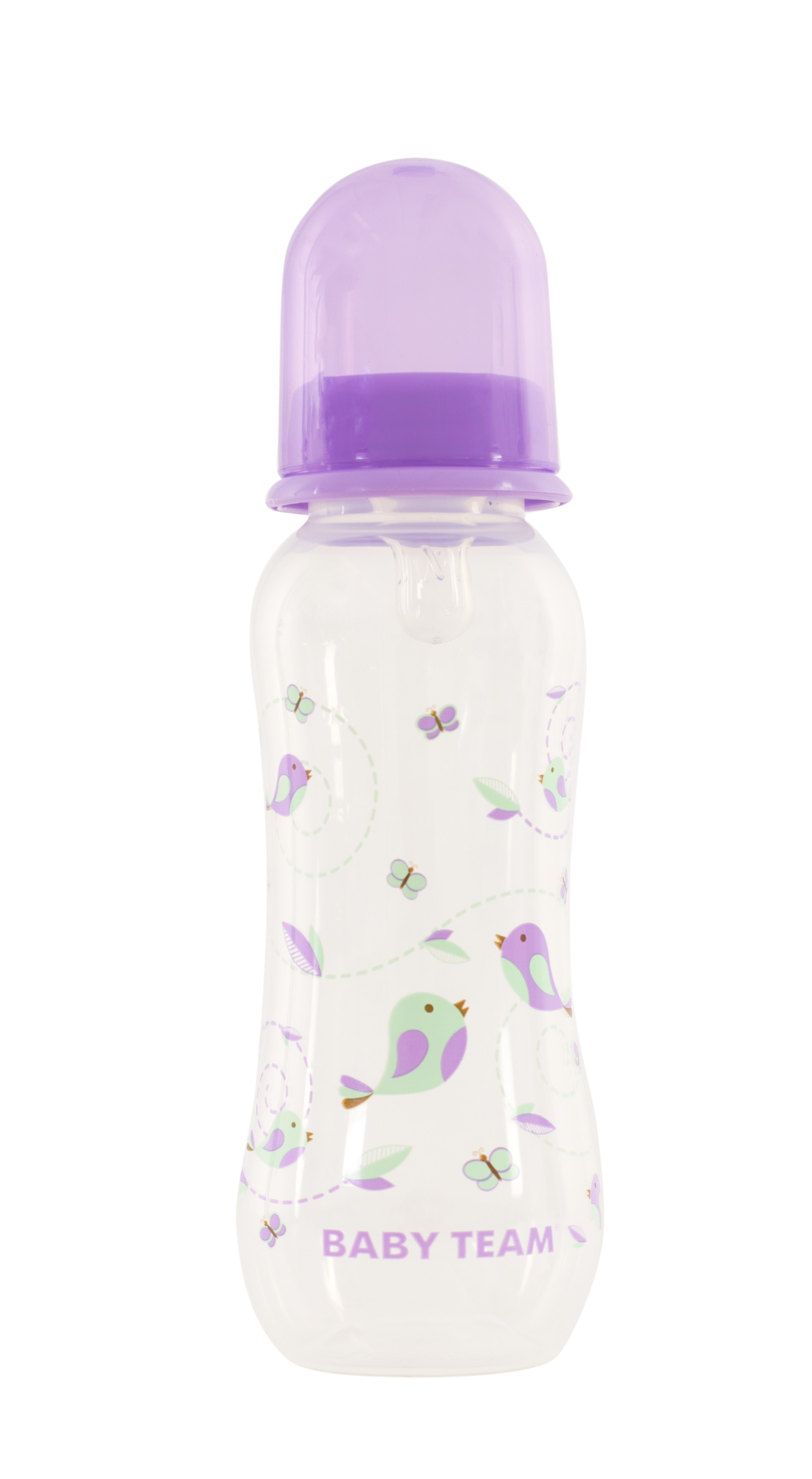Пляшечка для годування Baby Team, з талією та силіконовою соскою, 250 мл, фіолетовий (1121_фиолетовый) - фото 1