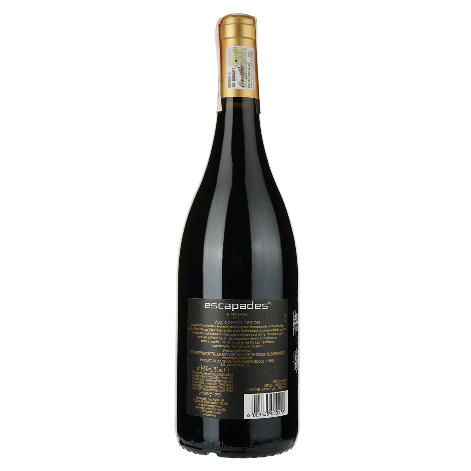 Вино Mare Magnum Escapades Pinotage, красное, сухое, 14,5%, 0,75 л - фото 2