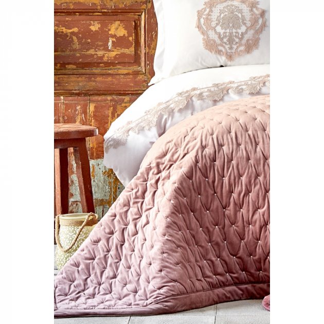 Набір постільна білизна з покривалом та пледом Karaca Home Chester pudra 2020-1, євро, рожевий, 10 предметів (svt-2000022238540) - фото 3