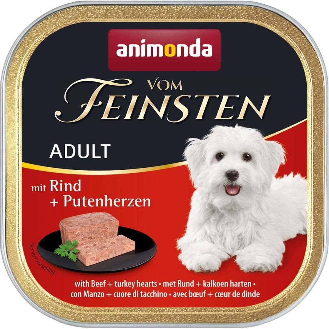 Влажный беззерновой корм для собак Animonda Vom Feinsten Adult with Beef + Turkey hearts, с говядиной и индюшиными сердцами, 150 г - фото 1