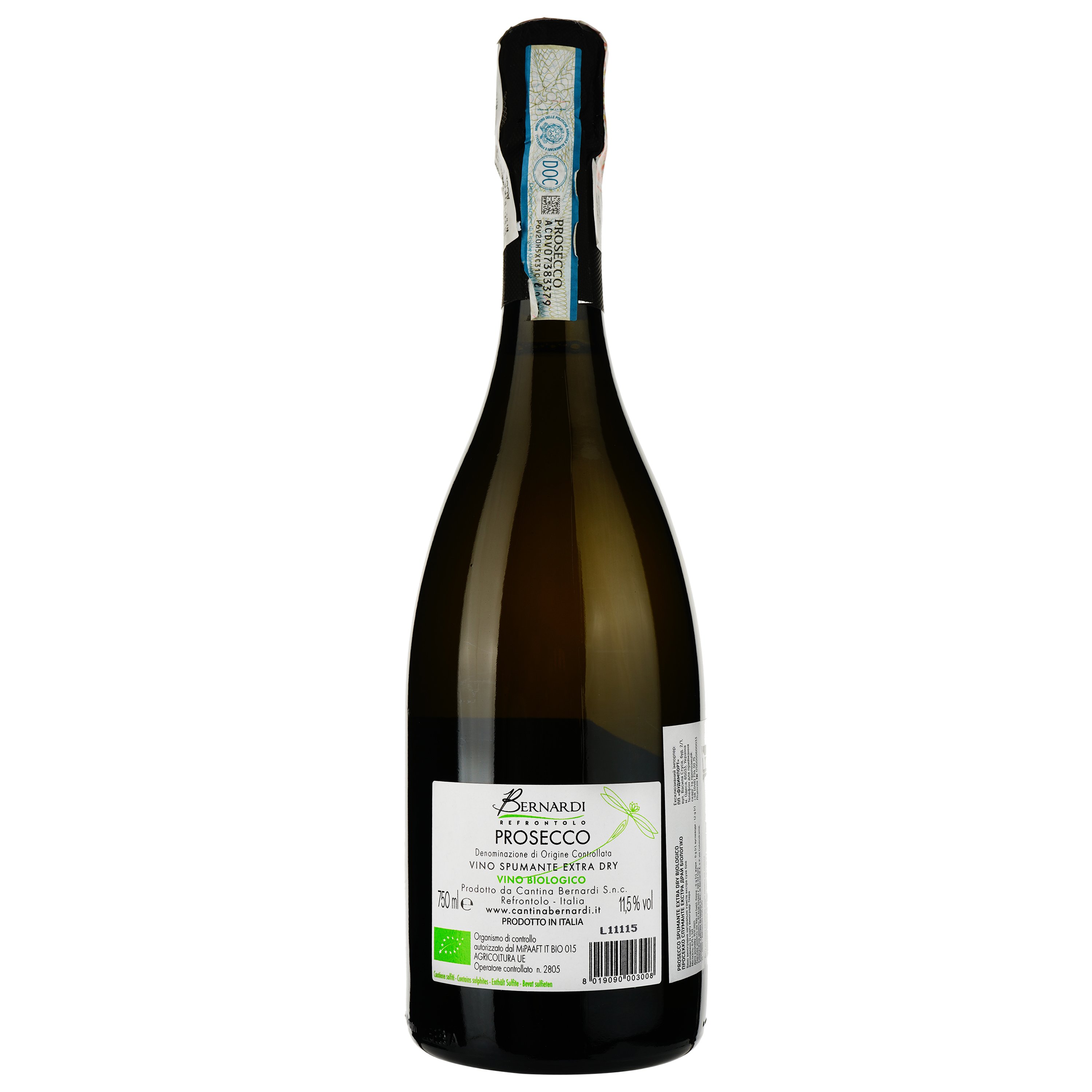 Игристое вино Bernardi Prosecco DOC Biologico Extra Dry, белое, экстра-драй, 0.75 л - фото 2