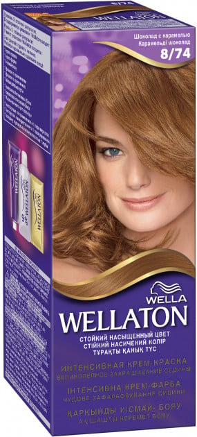 Стойкая крем-краска для волос Wellaton, оттенок 8/74 (шоколад с карамелью), 110 мл - фото 1