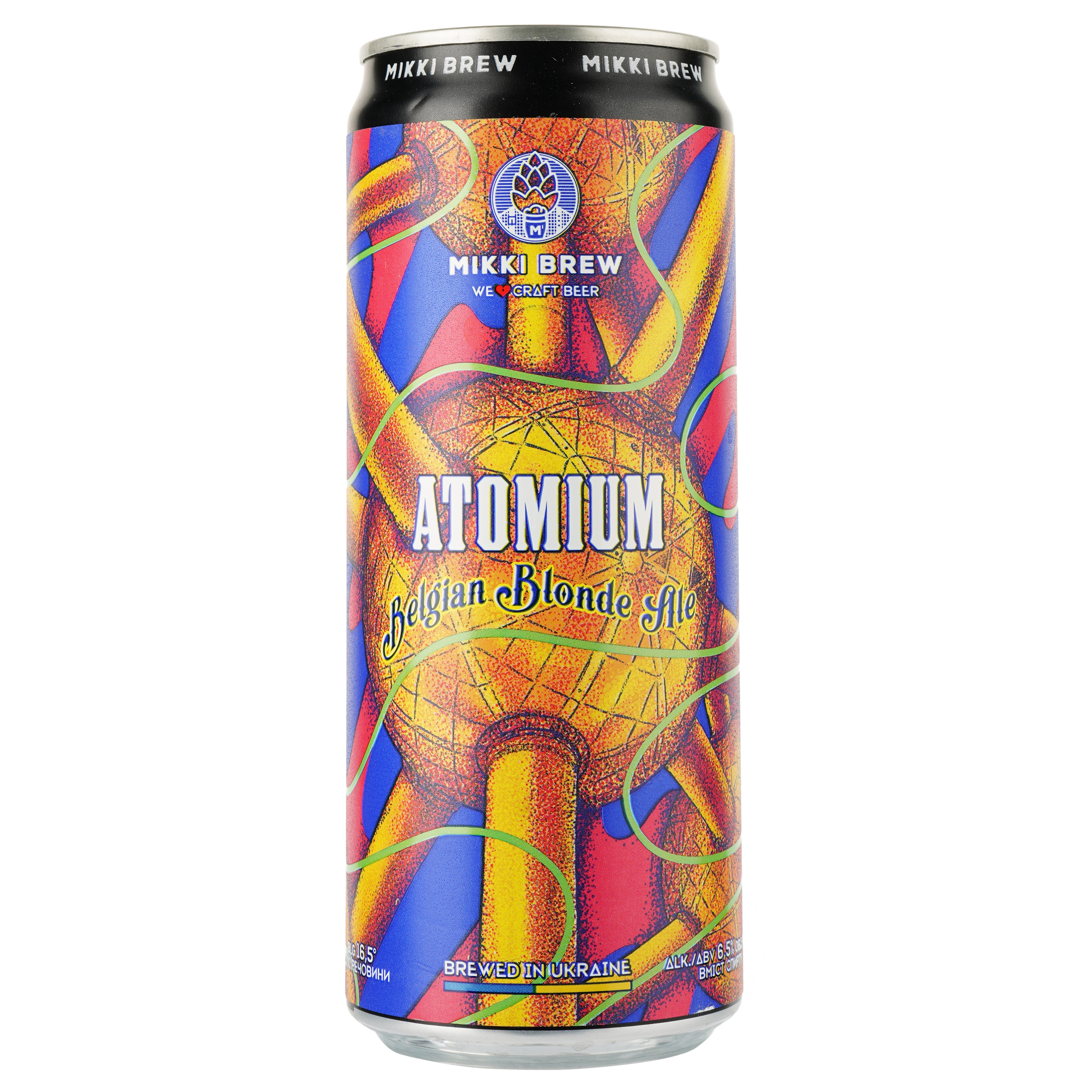 Пиво Mikki Brew Atomium, светлое, нефильтрованное, 6,5%, 0,33 л, ж/б - фото 1