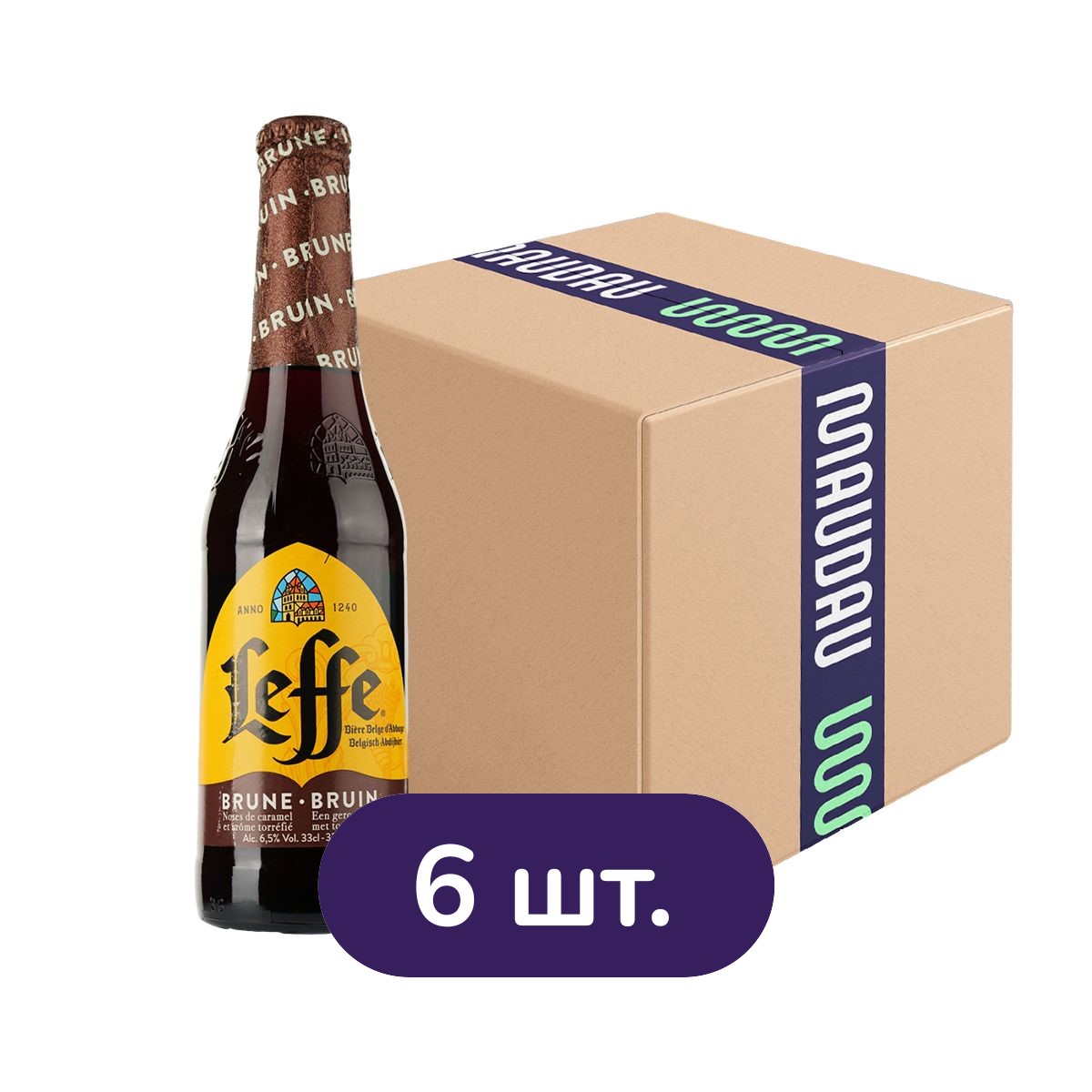 Пиво Leffe Brune темное 6.5% 1.98 л (6 шт. х 0.33 л) - фото 1