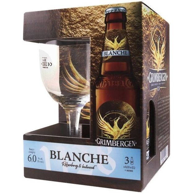 Пиво Grimbergen Blanche світле 6% 0.99 л + келих у подарунковій упаковці (3 шт. х 0.33 л) - фото 2