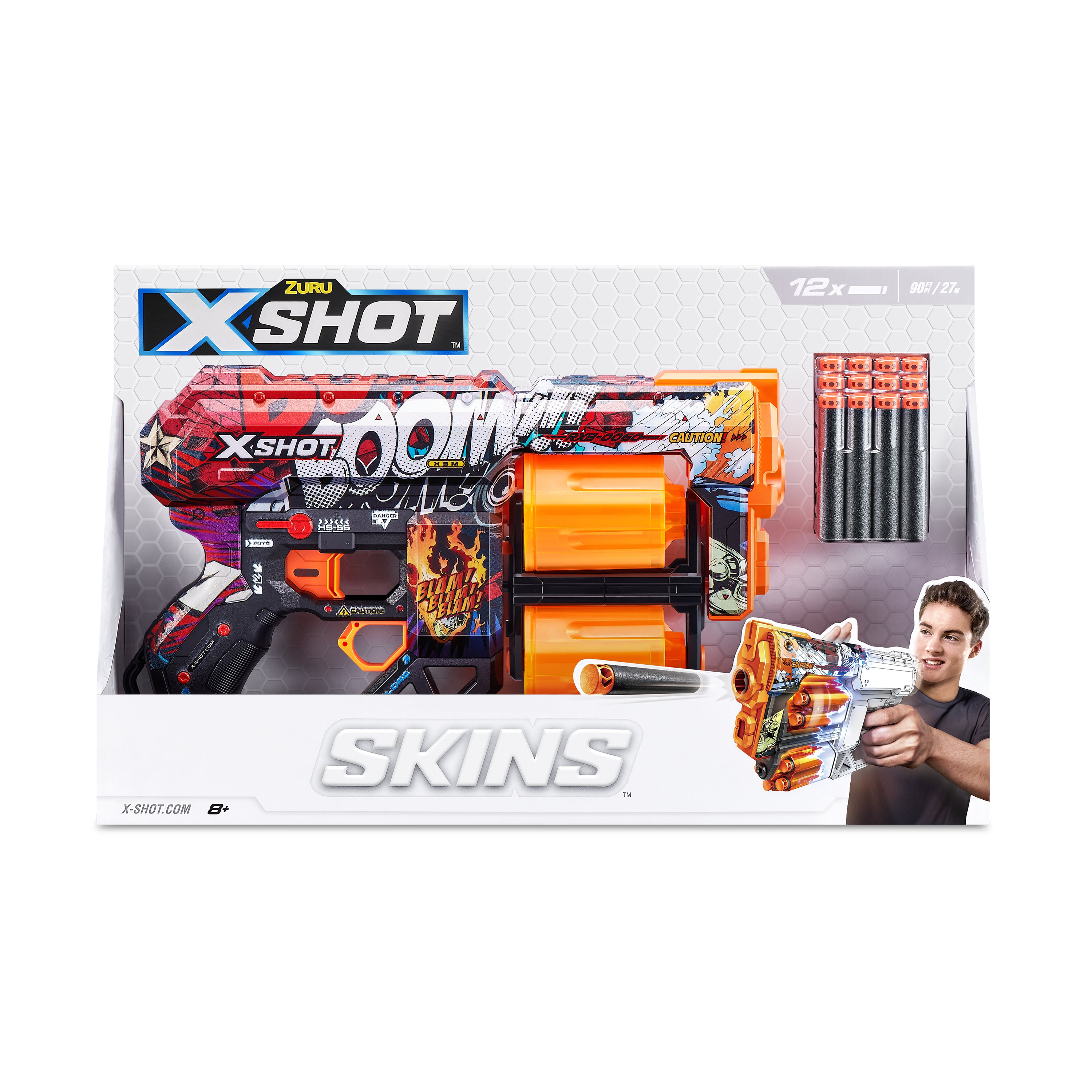 Скорострельный бластер Zuru X-Shot Skins Dread Boom, 12 патронов (36517A) - фото 7