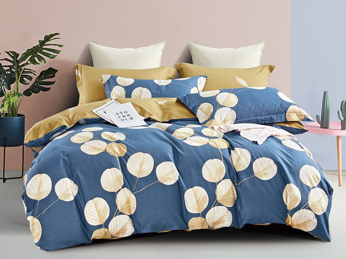 Комплект постельного белья Ecotton, евростандарт, сатин, синий с золотым (23720) - фото 1