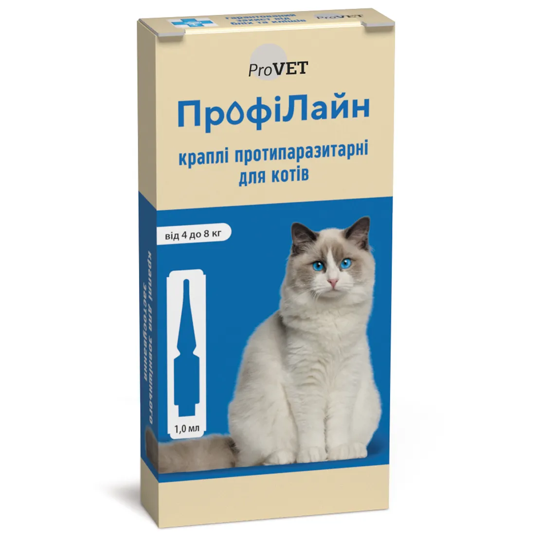 Капли на холку для кошек ProVET ПрофиЛайн, от внешних паразитов, от 4 до 8 кг, 4 пипетки по 1 мл (PR240989) - фото 1