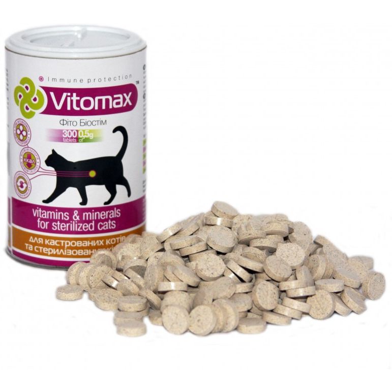 Витамины Vitomax для кастрированных кошек и стерилизованных кошек, 300 таблеток - фото 2