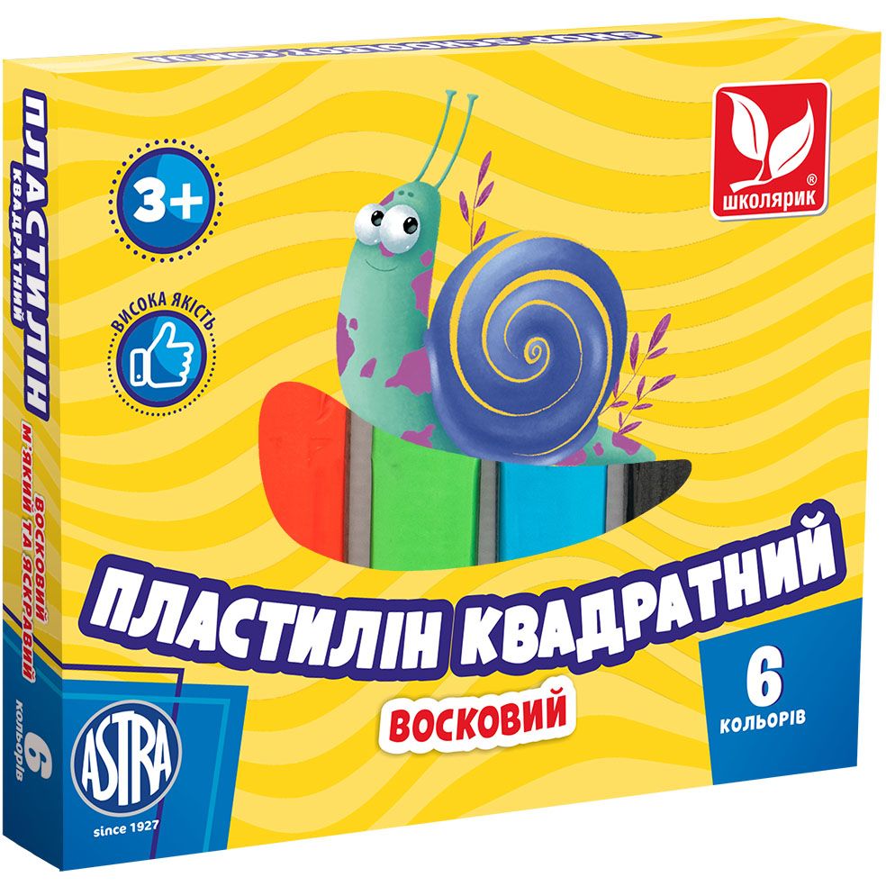 Пластилін восковий Школярик, квадратний, 6 кольорів, 120 г (83811908-UA) - фото 1