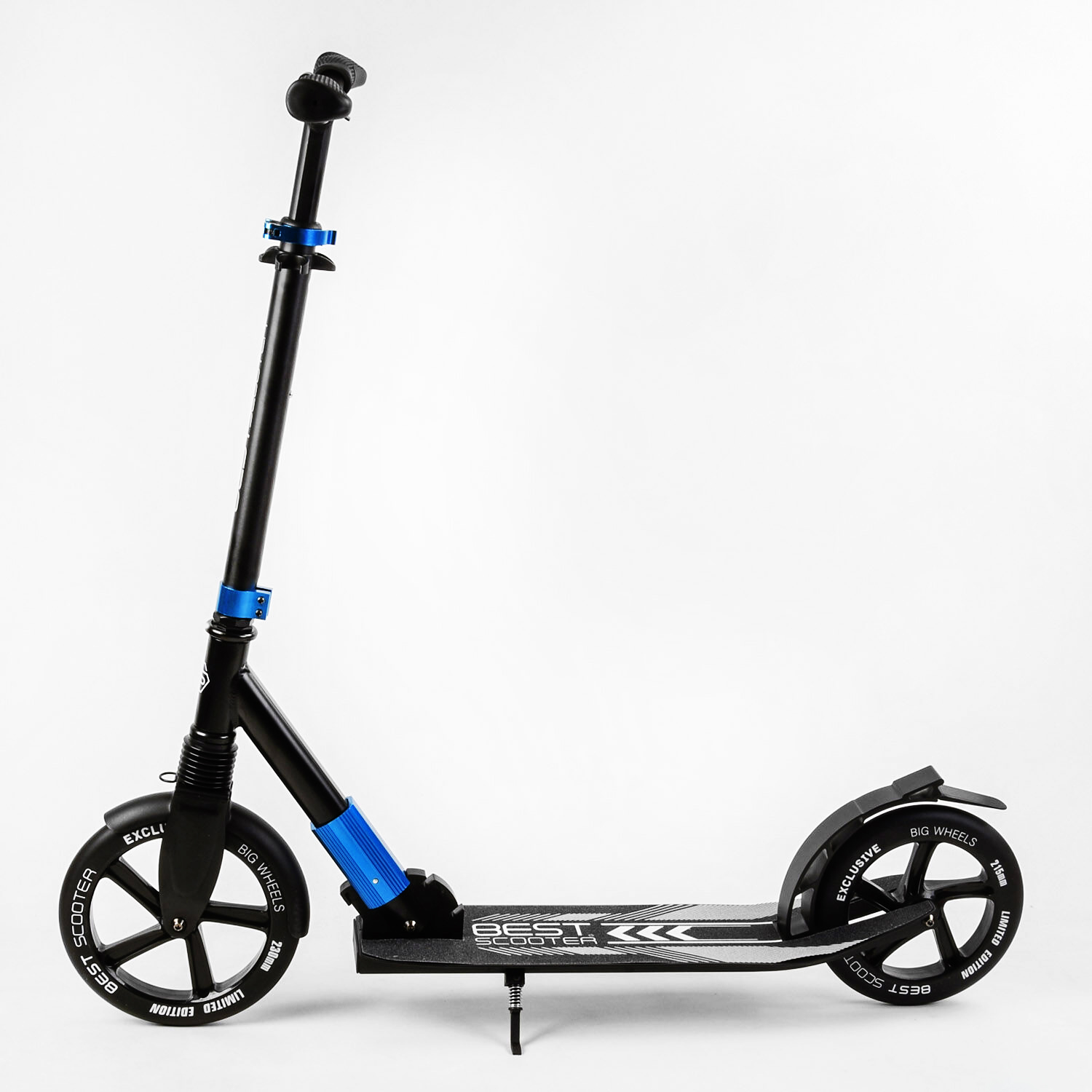 Самокат Best Scooter 57х14х88-98 см Черно-голубой 000231599 - фото 4