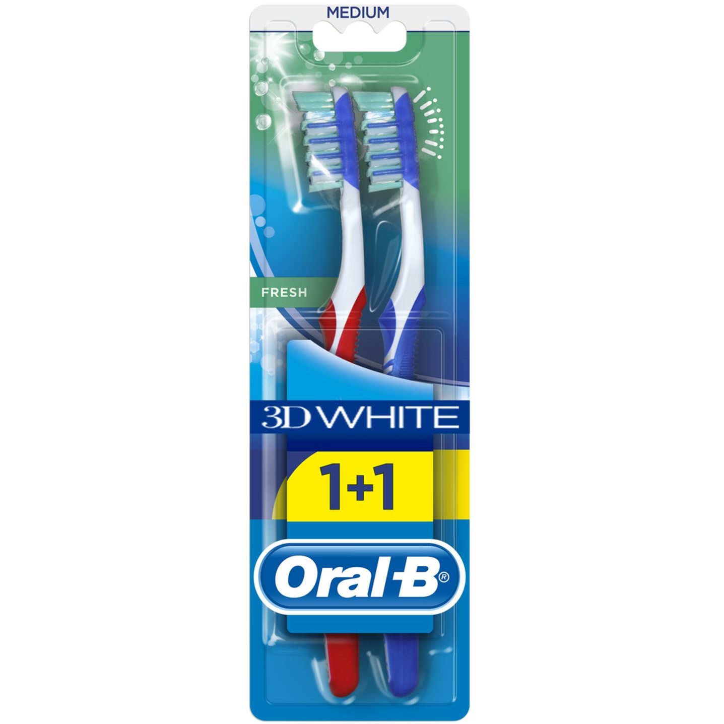 Зубна щітка Oral-B 3D White Fresh середня синій з червоним 2 шт. - фото 1
