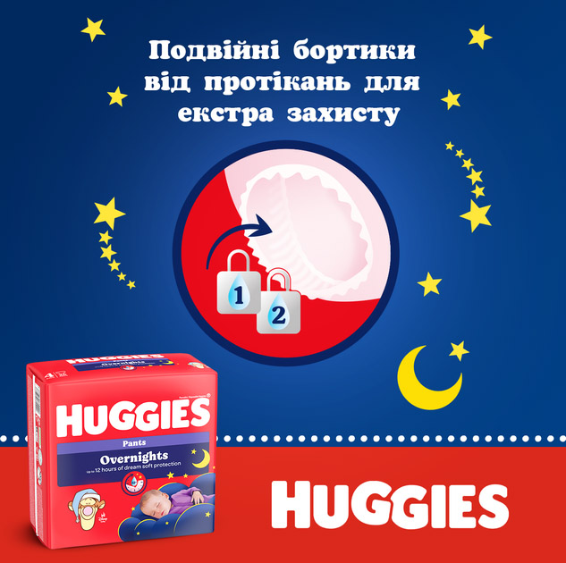 Підгузки-трусики Huggies Overnight 5 (12-17 кг) 96 шт. (4 п. x 24 шт.) - фото 9