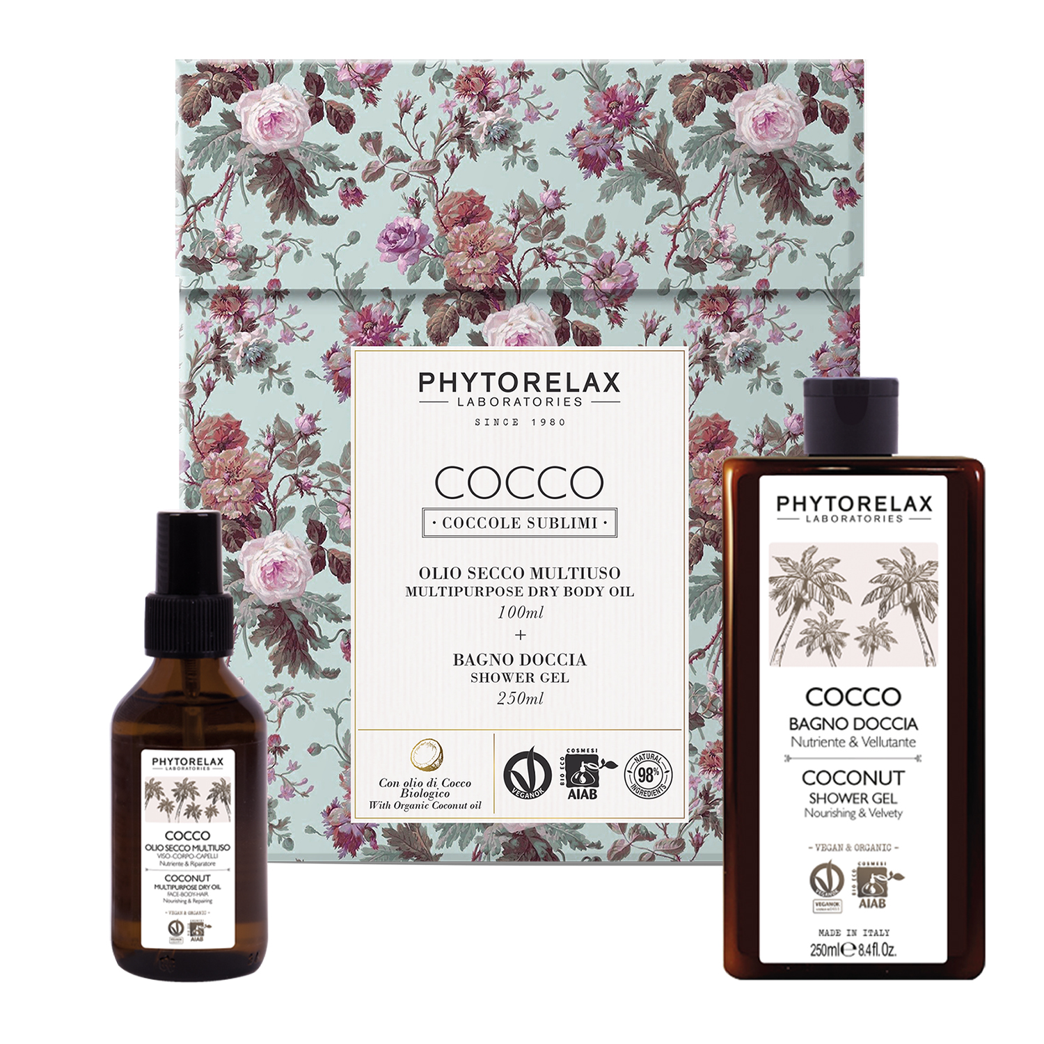 Подарочный набор для тела Phytorelax Coconut Гель для душа, 250 мл + Масло для тела, волос и лица, 100 мл (6029134) - фото 1