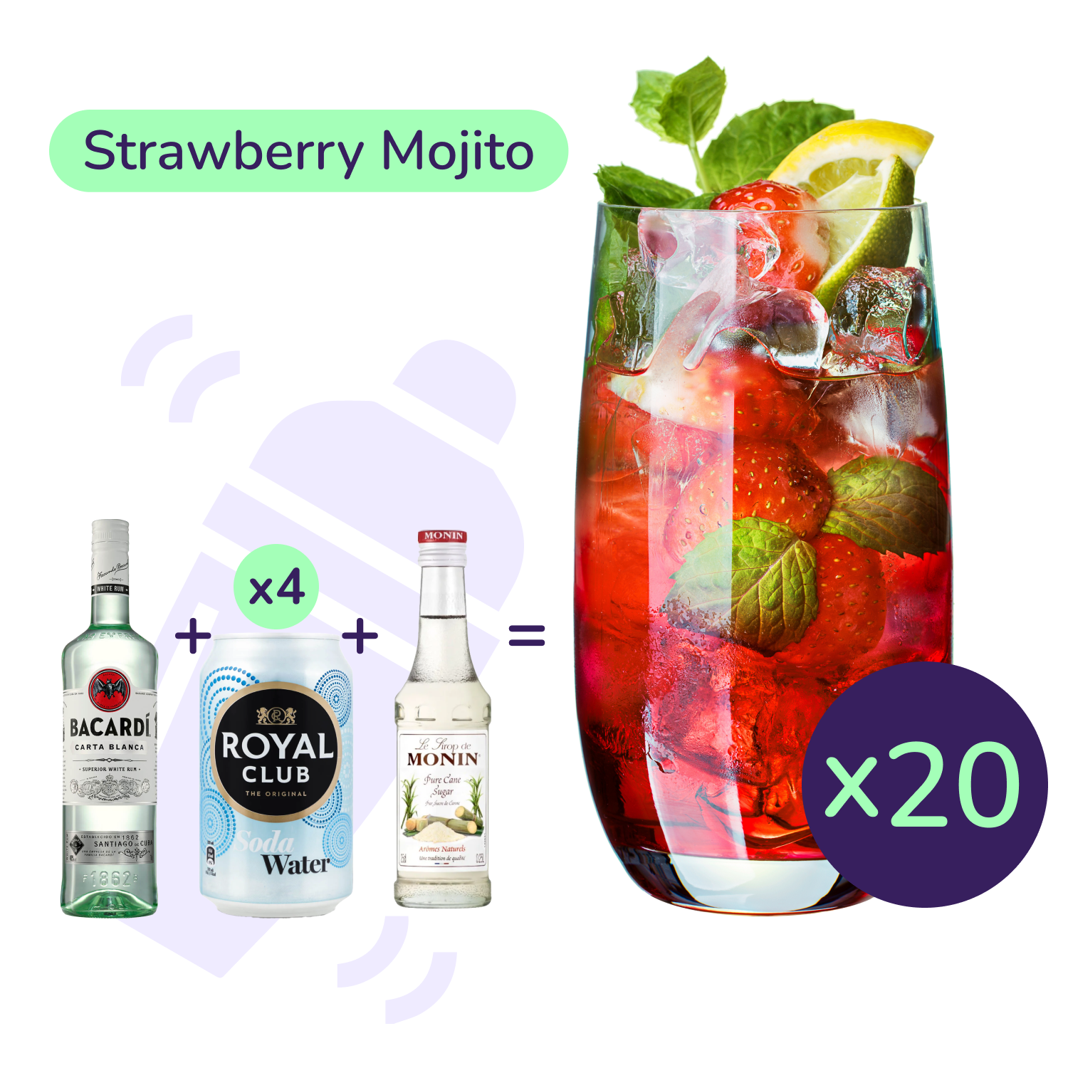 Коктейль Strawberry Mojito (набір інгредієнтів) х20 на основі Bacardi - фото 1