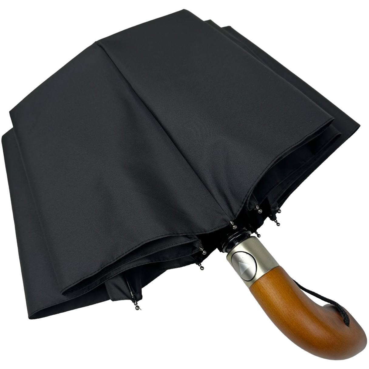 Чоловіча складана парасолька напівавтомат Три слона 96 см чорна - фото 1