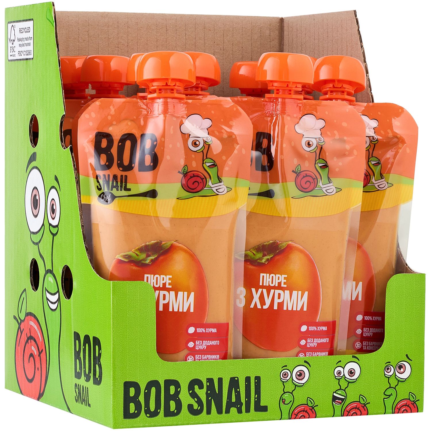 Пюре фруктовое Bob Snail с хурмы, пастеризованное 2.5 кг (10 шт. по 250 г) - фото 1