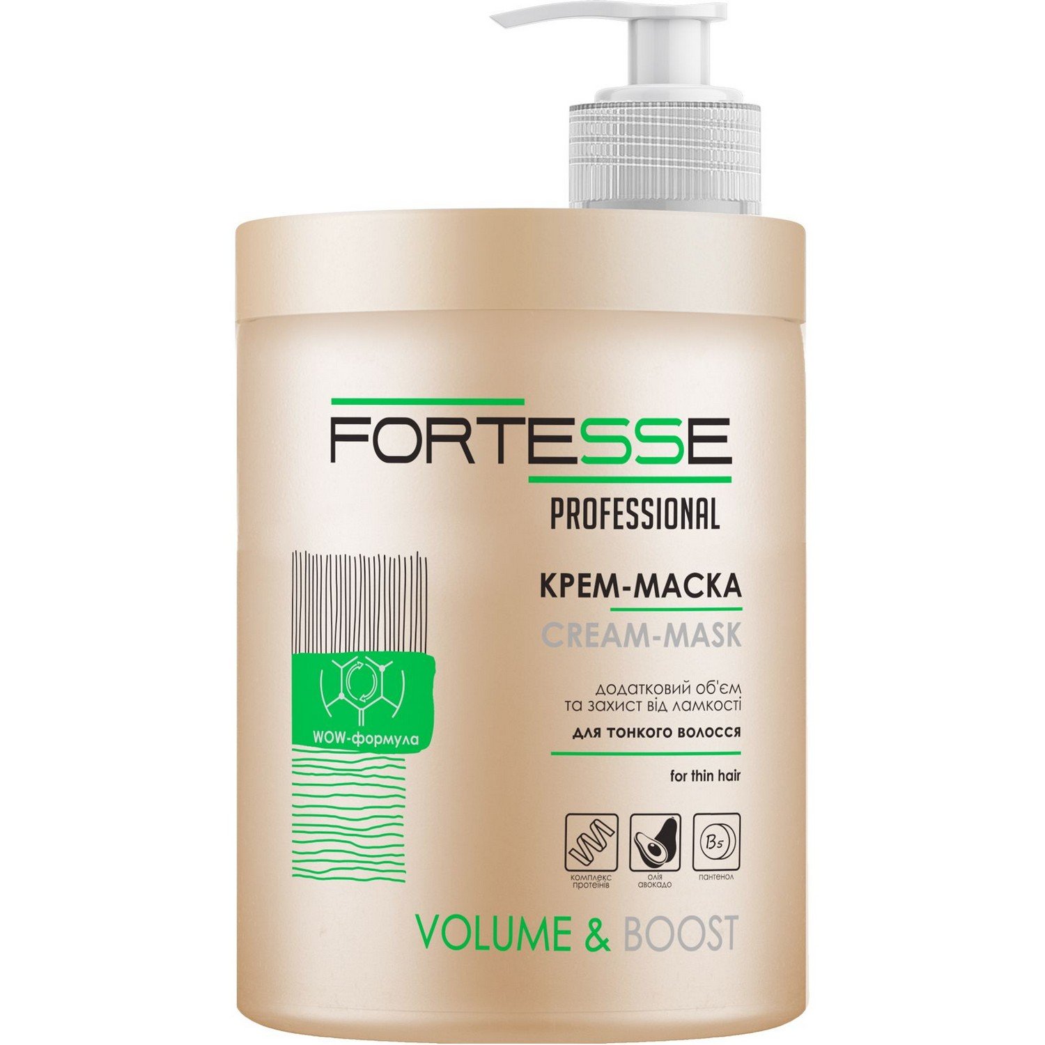 Маска-крем Fortesse Professional Volume & Boost Объем, для тонких волос, с дозатором, 1000 мл - фото 1