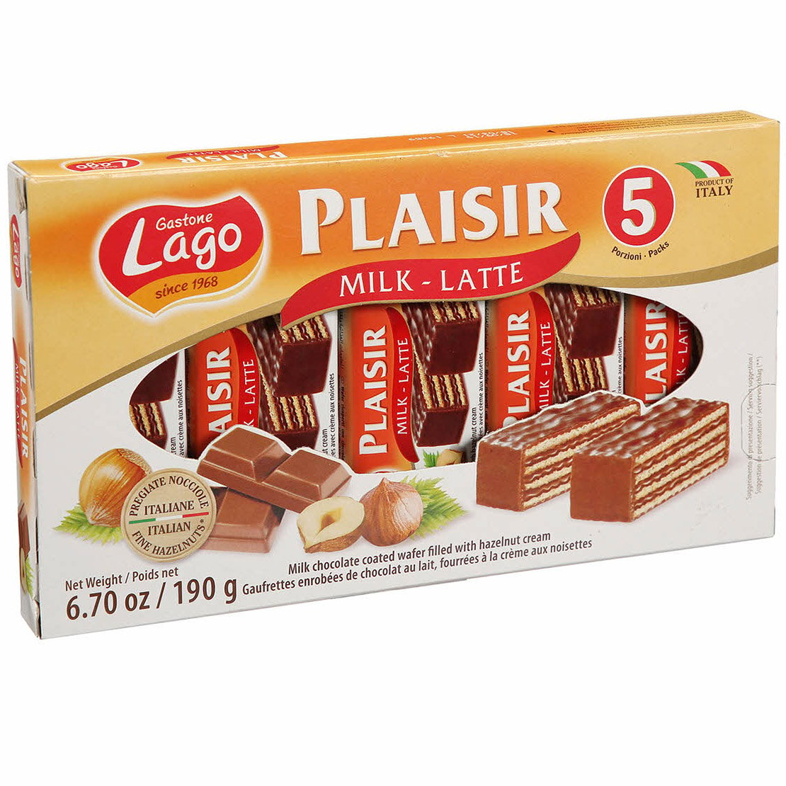 Вафли Gastone Lagо Plaisir Milk-Latte с молочным кремом и лесным орехом, 190 г (756008) - фото 1