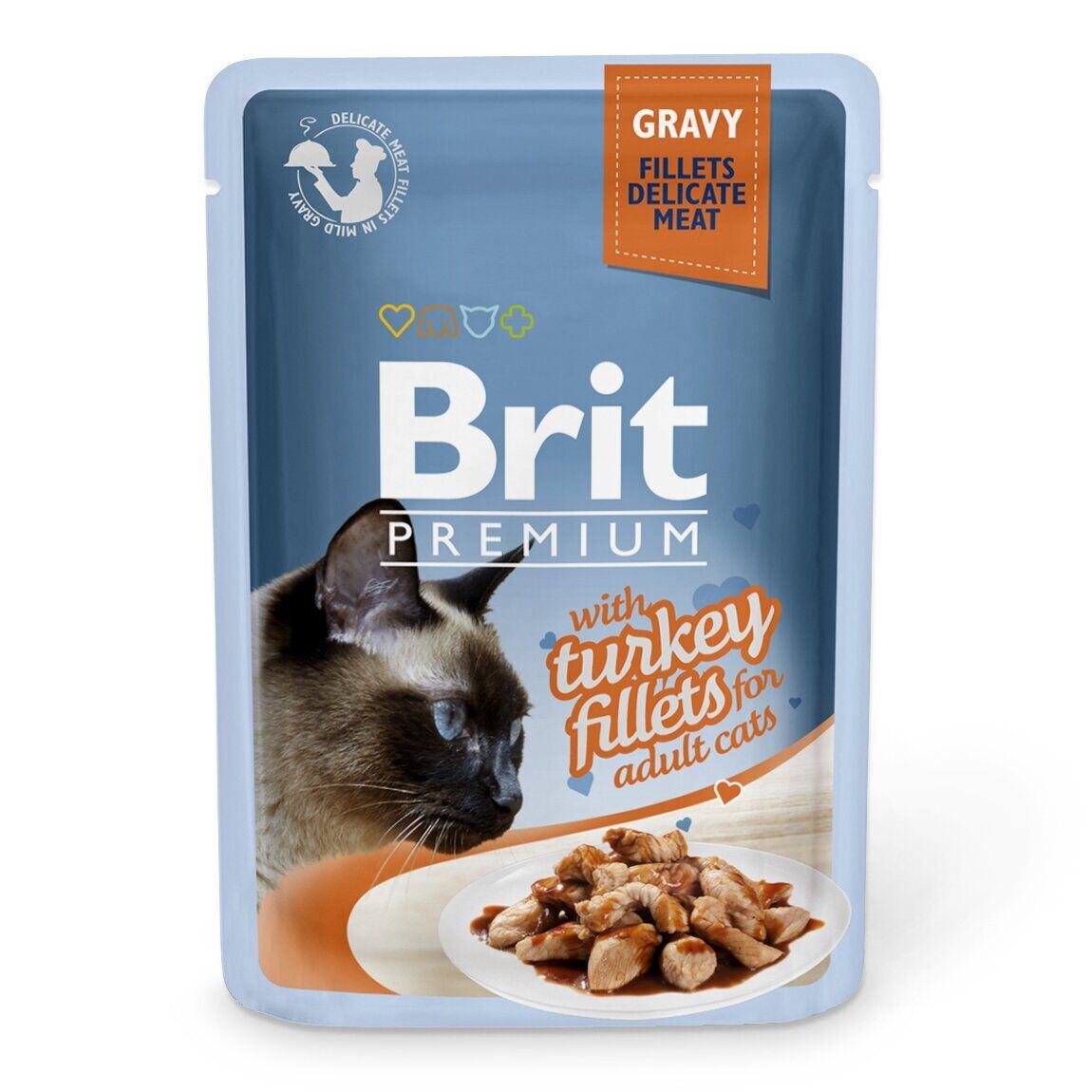 Влажный корм для взрослых кошек Brit Premium Cat Turkey Fillets Gravy, филе индейки в соусе, 85 г - фото 1