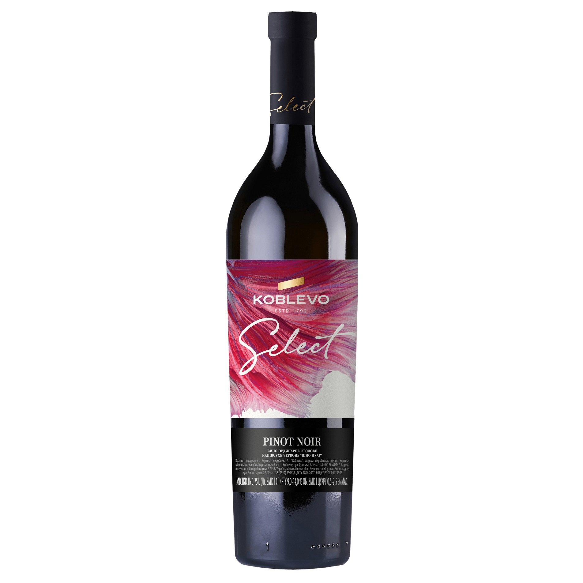 Вино Koblevo Select Pinot Noir, красное, полусухое, 9-14%, 0,75 л - фото 1