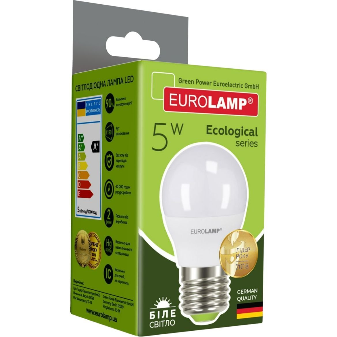 Светодиодная лампа Eurolamp LED Ecological Series, G45, 5W, E27, 4000K (LED-G45-05274(P)) - фото 4