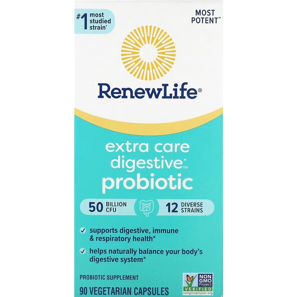 Пробиотик Renew Life Extra Care Digestive Probiotic 50 млрд КОЕ 90 вегетарианских капсул - фото 1