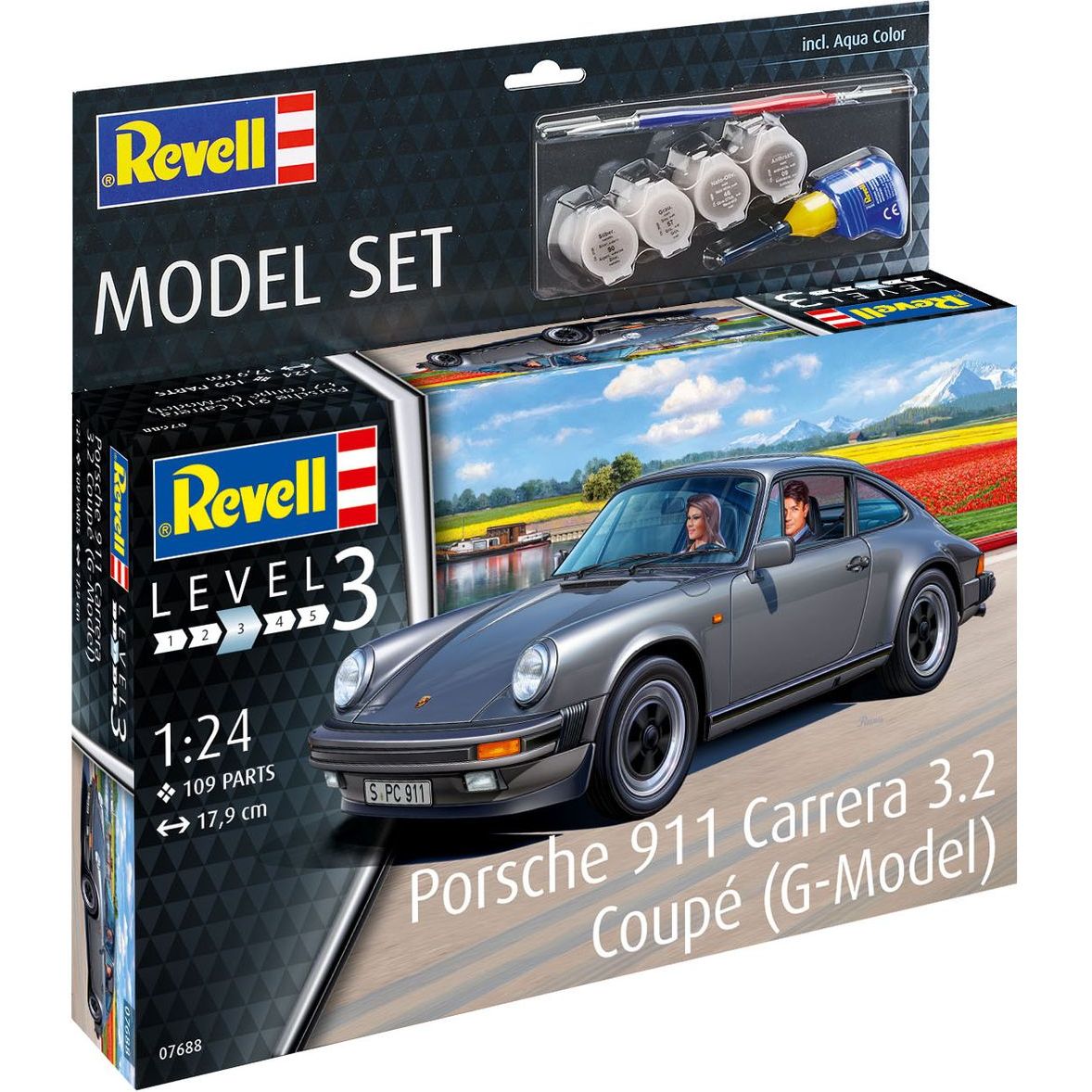 Сборная модель Revell Автомобиль Porsche 911 Carrera 3.2 Coupe уровень 3, масштаб 1:24, 109 деталей (RVL-67688) - фото 2