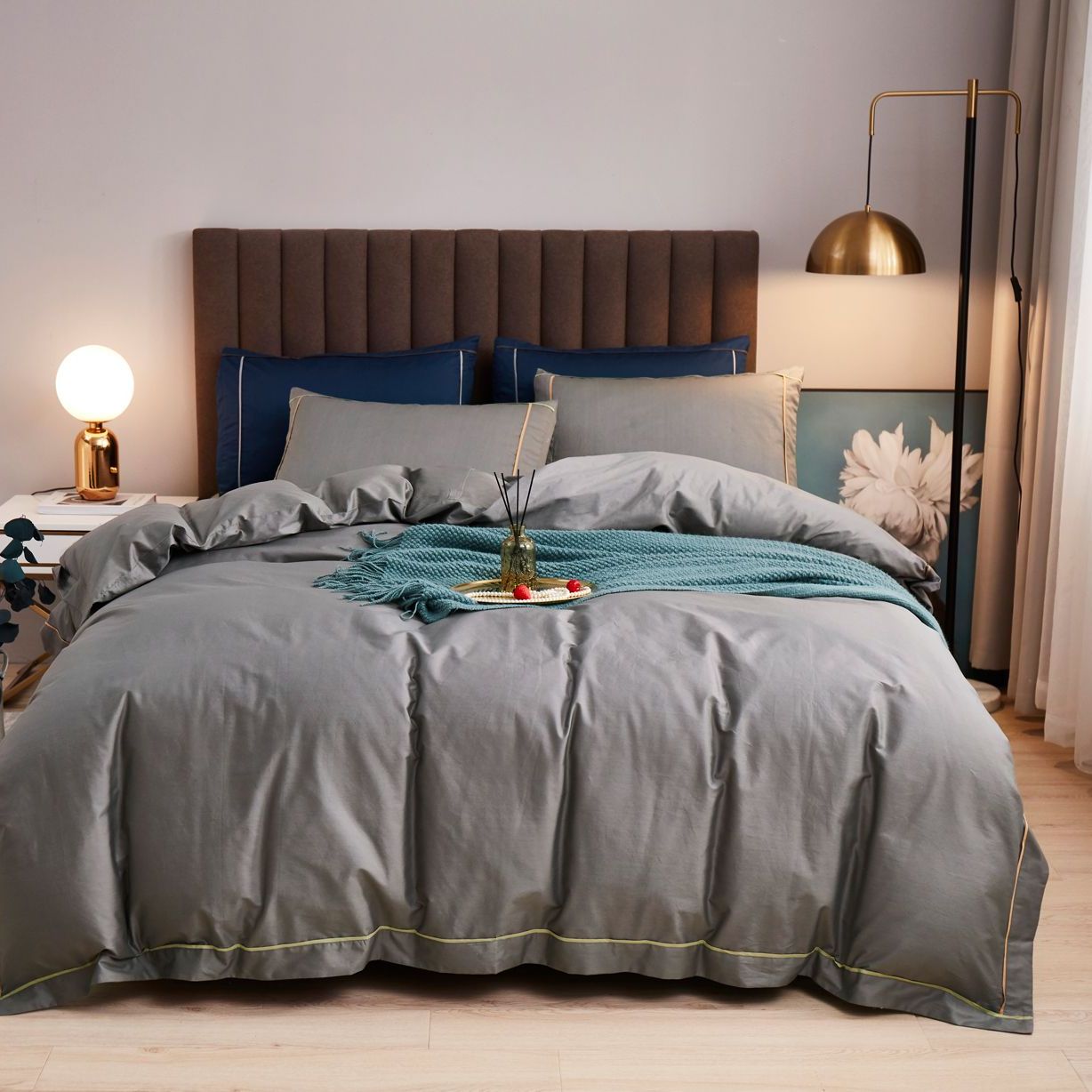 Комплект постельного белья Love You, сатин люкс, евростандарт, серый (62016) - фото 1