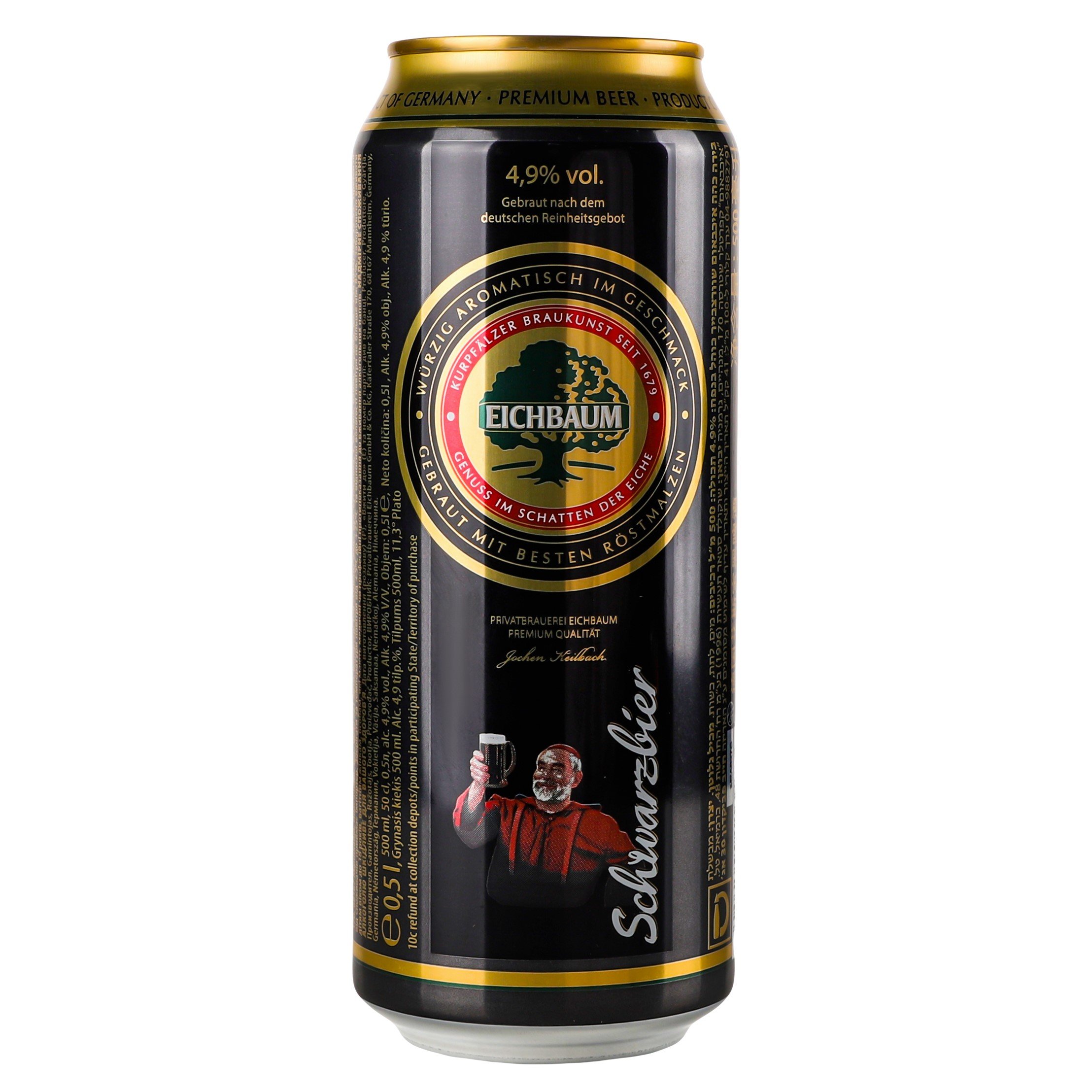 Пиво Eichbaum Premium Schwarzbier темное 4.9% 0.5 л ж/б - фото 1