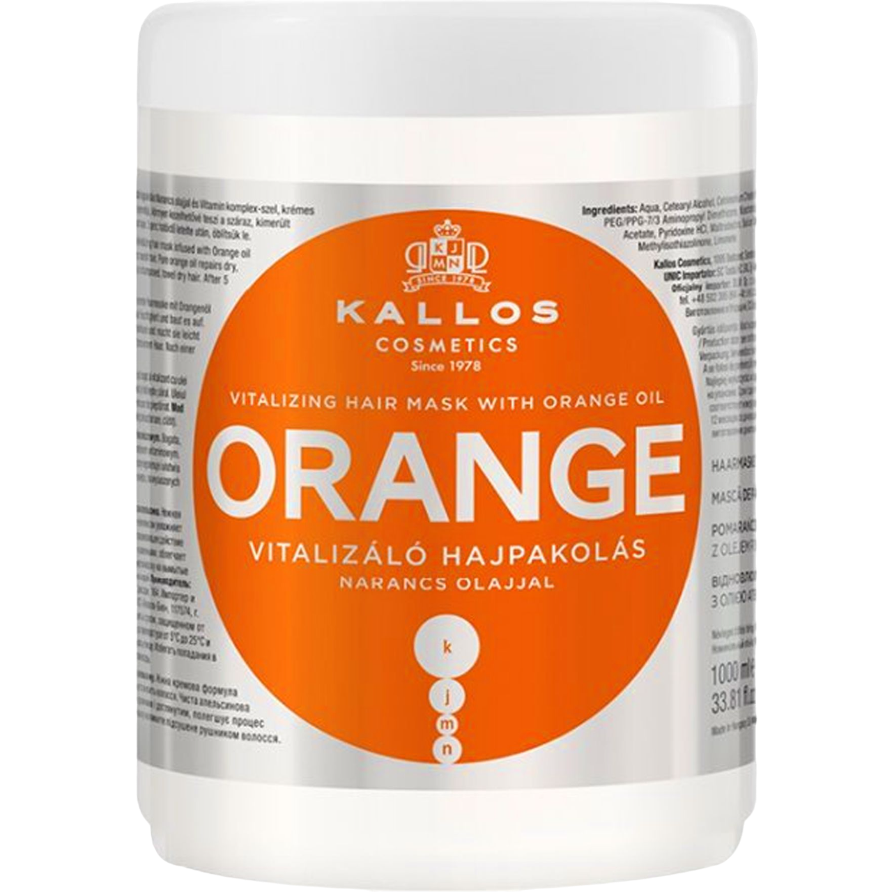 Маска для волосся Kallos Cosmetics Orange, що зміцнює з маслом апельсина, 1 л - фото 1