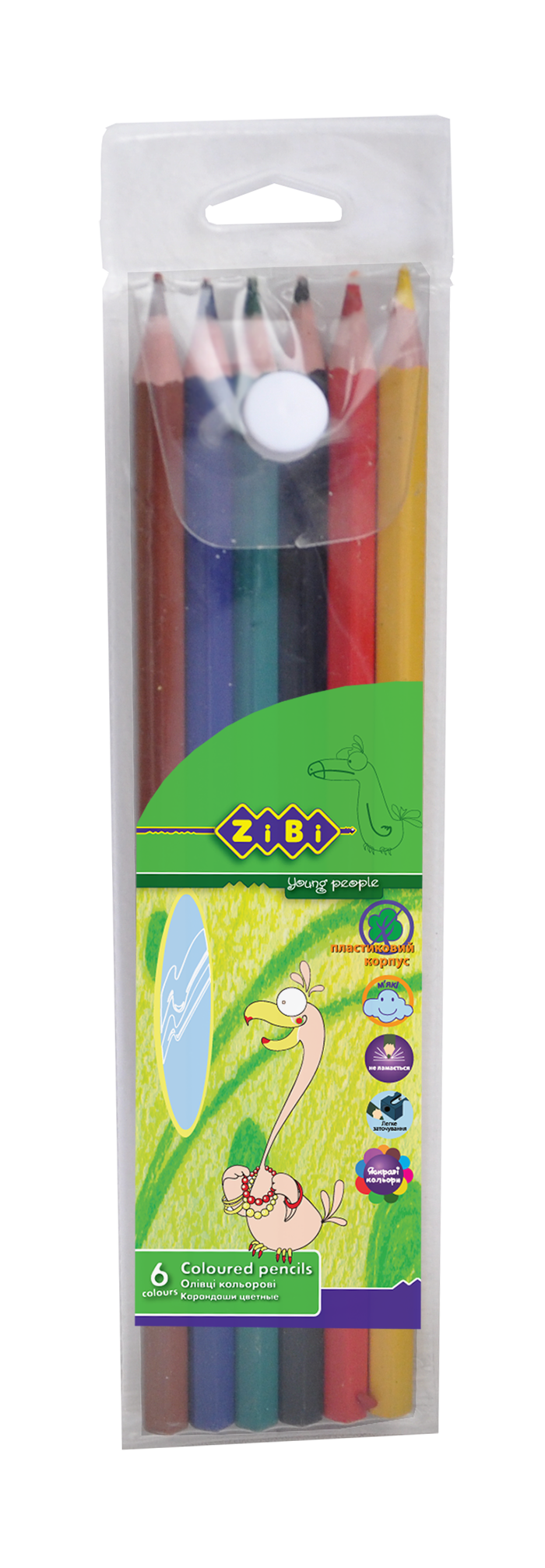 Олівці кольорові ZiBi Protect, в пеналі, 6 шт. (ZB.2436) - фото 1