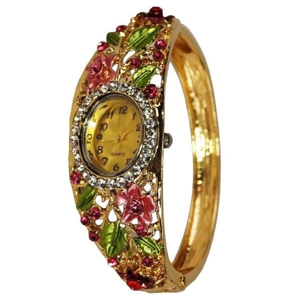 Кварцовий годинник Supretto з квітковим орнаментом, золотистий (50820001) - фото 1