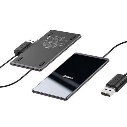 Бездротовий зарядний пристрій Baseus Wireless Charger Card Ultra-Thin 15W (with USB cable 1m), чорний (т28135) - фото 2