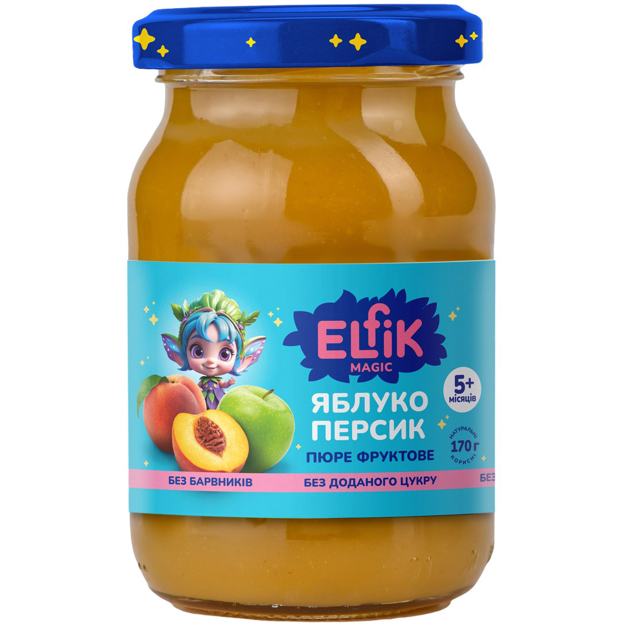 Пюре Elfik Magic из яблок и персиков без добавления сахара 170 г - фото 1