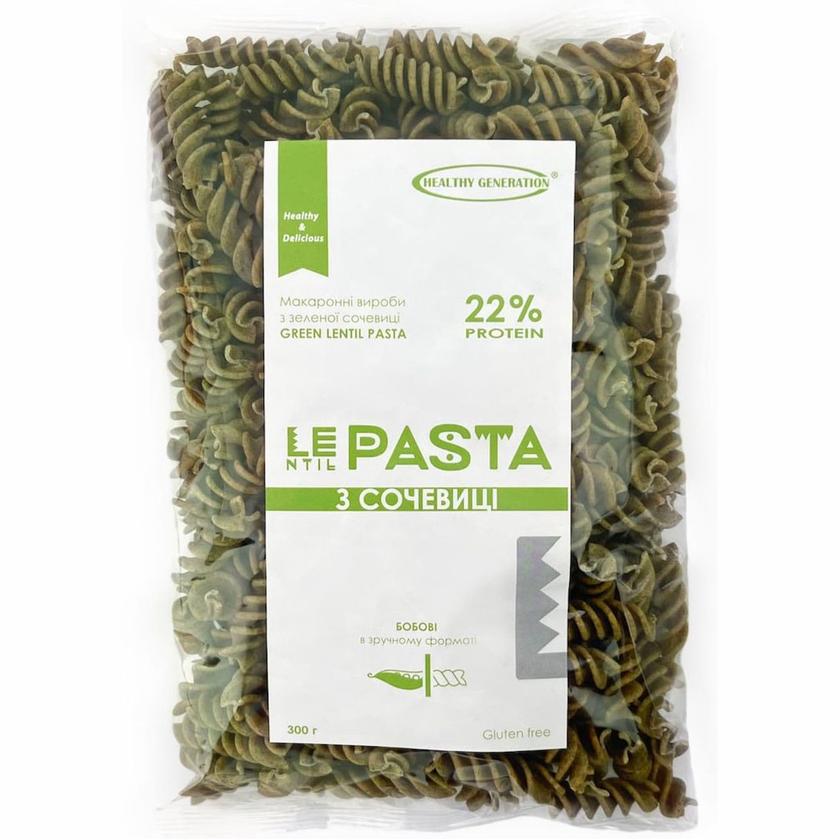 Макаронные изделия Healthy Generation LEntil Pasta из зеленой чечевицы Спираль 300 г - фото 1