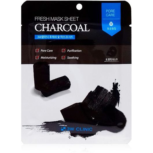 Тканевая маска для лица 3W Clinic Fresh Charcoal Mask Sheet с древесным углем 23 мл - фото 1