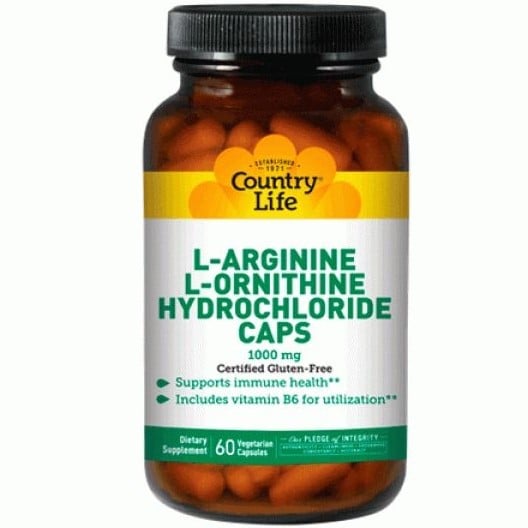 Аминокислотный комплекс L-аргинин и L-орнитин Country Life 1000 мг 60 капсул - фото 1