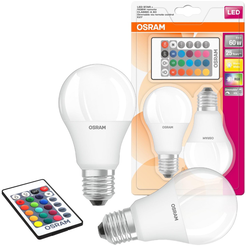 Набір ламп Osram LED E27 RGB 9W 2700К 806Lm A60 пульт ДК 2 шт. (4058075430891) - фото 1