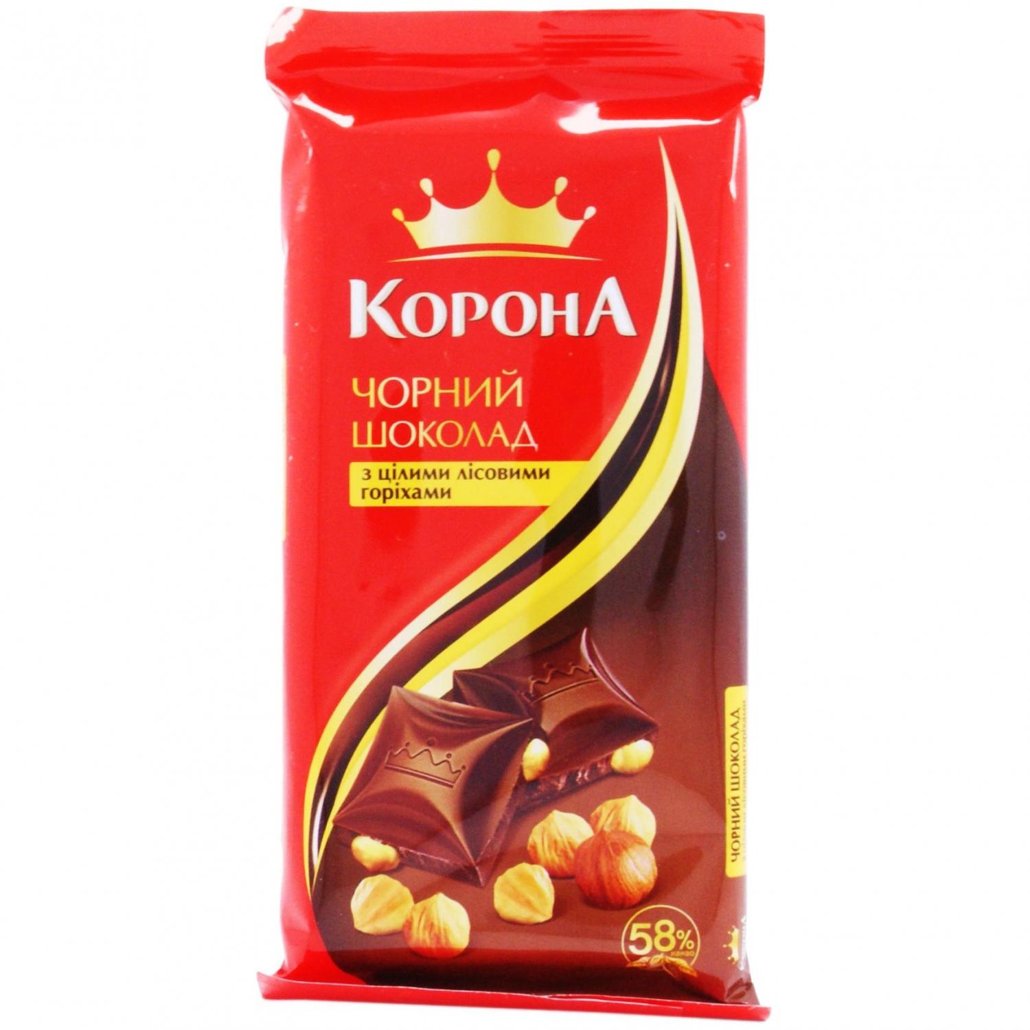Шоколад Корона чорний з цілими лісовими горіхами, 90 г (596268) - фото 1